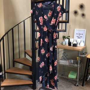 Navy Floral Print Wrap Dress